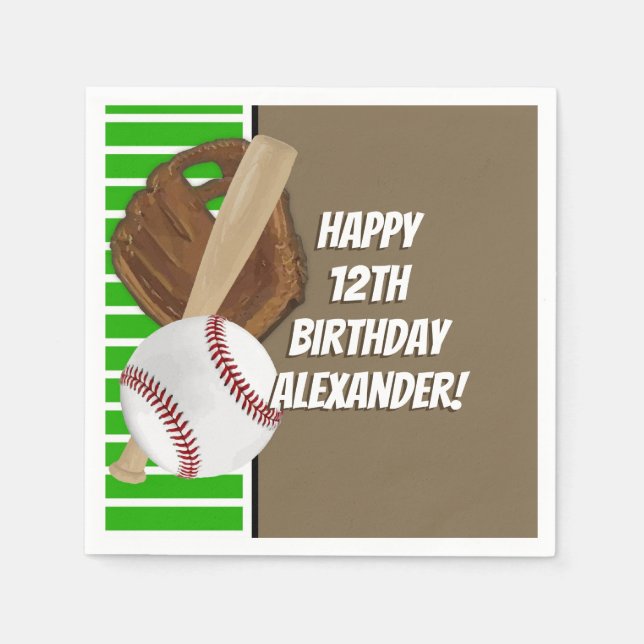 Baseball Bat Sports Boys Birthday Party Theme Napkin (Front)