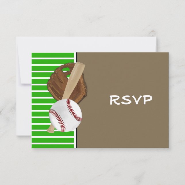 Baseball Bat Sports Boys Birthday Party Theme RSVP Card (Front)