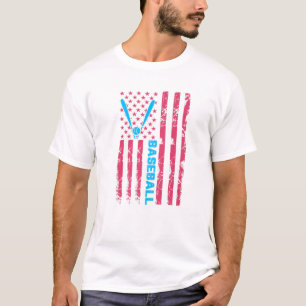 Baseball Bat USA Flag Sports Lover Men Women Kids T-Shirt