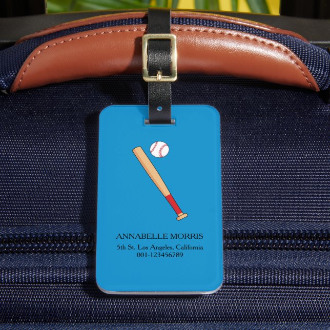 Baseball Bat with Ball Personalise Luggage Tag (Front Insitu 2)