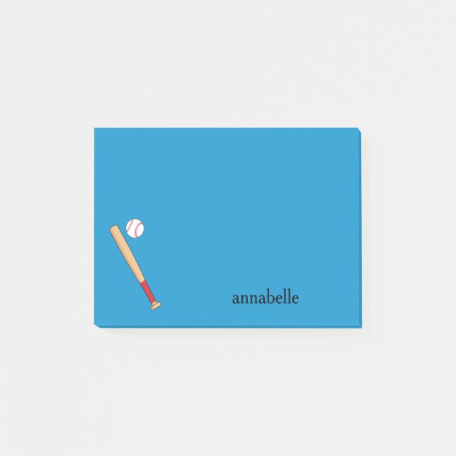Baseball Bat with Ball Personalise Post-it Notes (Front)