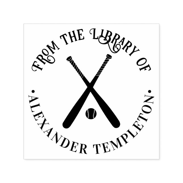 Baseball Bats Ball “From the Library of” Book Name Self-inking Stamp (Design)