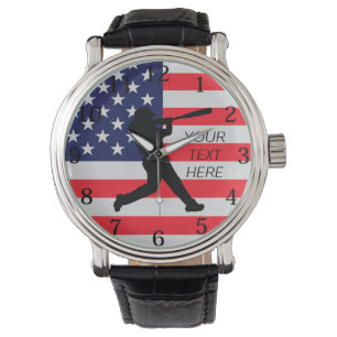 Baseball Batter and American Flag Watch
