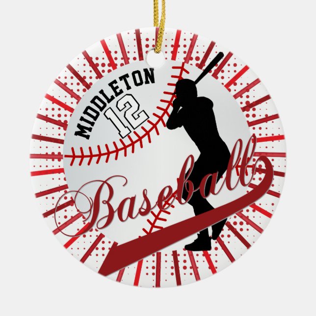 Baseball ⚾ Batter Design - Red Ceramic Tree Decoration (Front)