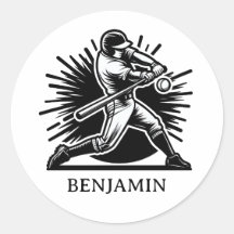 Baseball Batter Personalised Classic Round Sticker