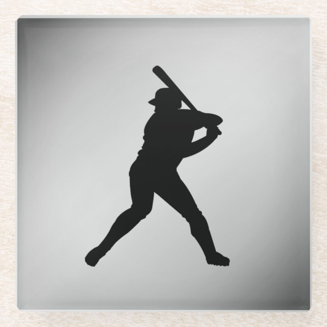 Baseball Batter Silver Sports Glass Coaster (Front)
