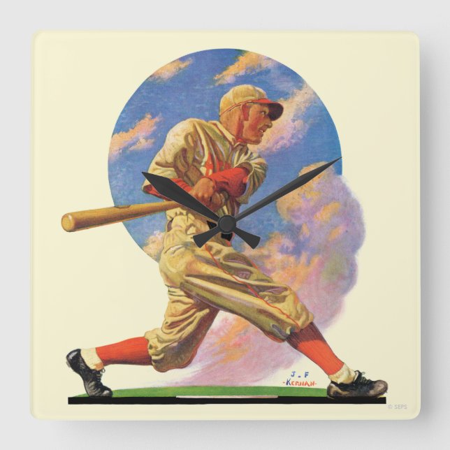 Baseball Batter Square Wall Clock (Front)