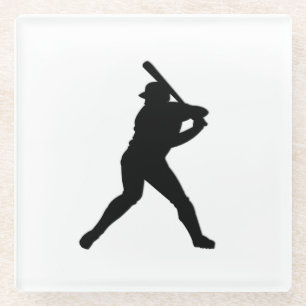 Baseball Batter White Sports Glass Coaster
