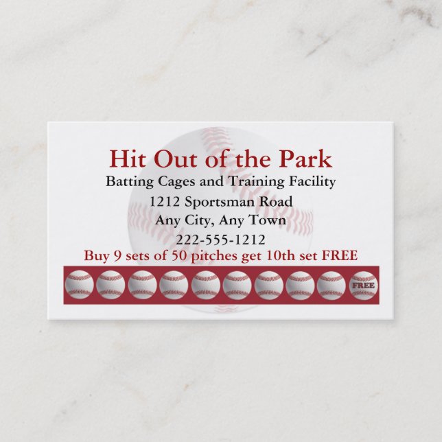 Baseball Batting Cage Sports  Loyalty Punch Card (Front)