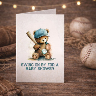 Baseball Bear Boy Little Slugger  Baby Shower Invitation