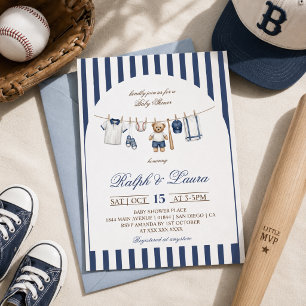 Baseball Bear Clothesline Baby Shower Invitation