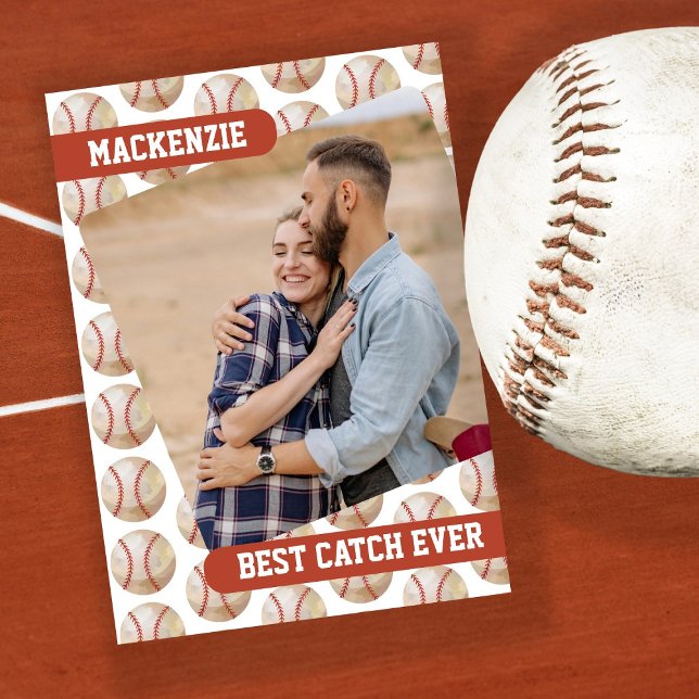 Baseball Best Catch Ever Personalised Photo Holiday Card (Baseball Best Catch Ever Personalized Photo Holiday Card by Ricaso. Sports fans Valentines)