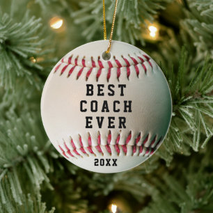 Baseball BEST COACH EVER Name and Team Ceramic Tree Decoration
