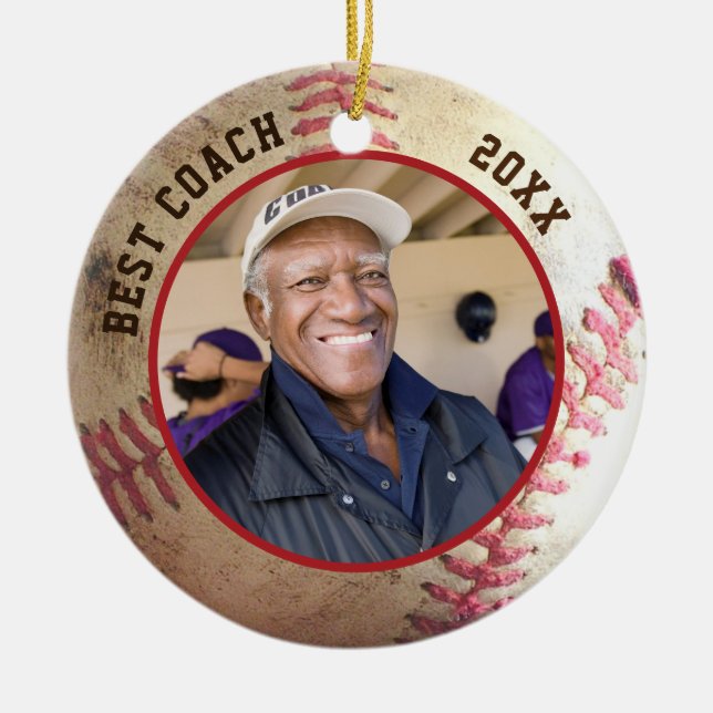 Baseball BEST COACH Photo Personalized Ceramic Tree Decoration (Front)