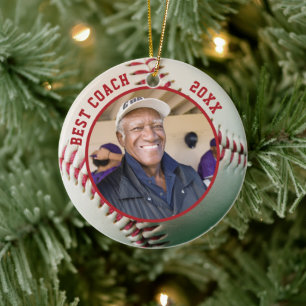 Baseball BEST COACH Photo Team Names Personalized Ceramic Tree Decoration