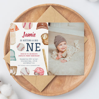 Baseball Big One Boy 1st Birthday Invitation