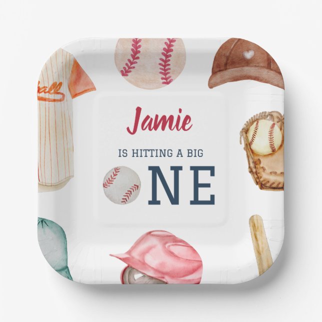 Baseball Big One Boy 1st Birthday  Paper Plate (Front)
