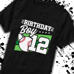 Baseball Birthday 12 Year Old Boy 12th Birthday T-Shirt<br><div class="desc">This baseball birthday party design is perfect for a 12 year old boy's baseball theme birthday party to celebrate their 12th birthday! Great for kids that love to play baseball, watch baseball or want to become future baseball star players! Features a baseball on a baseball field graphic w/ number 12...</div>