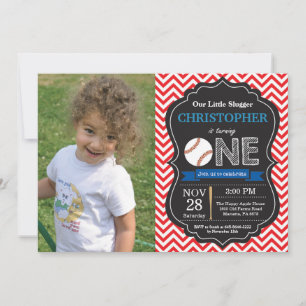 Baseball Birthday 1st Birthday Party Photo Invitation