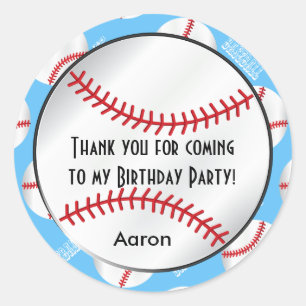 Baseball Birthday   Baby Blue   Thank You Classic Round Sticker