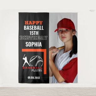 Baseball Birthday, Baseball Girl Player Backdrops Tapestry