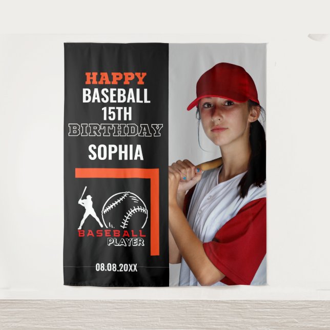 Baseball Birthday, Baseball Girl Player Backdrops Tapestry (Front)