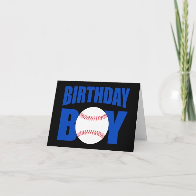 Baseball Birthday Boy Blue Baseball Player Party Card (Front)