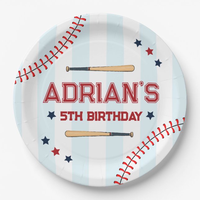 Baseball birthday boy  paper plate (Front)