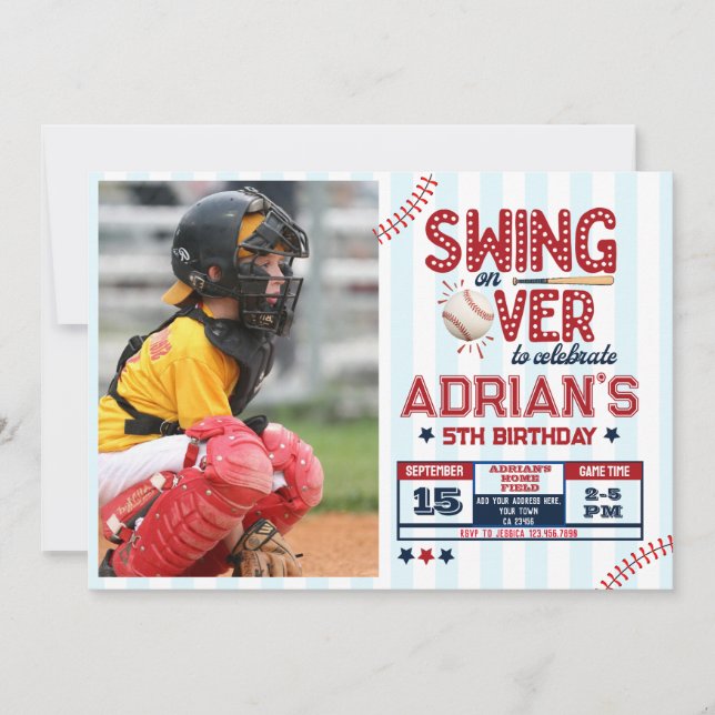Baseball birthday boy Photo Invitation (Front)
