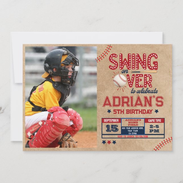 Baseball birthday boy Photo Invitation (Front)