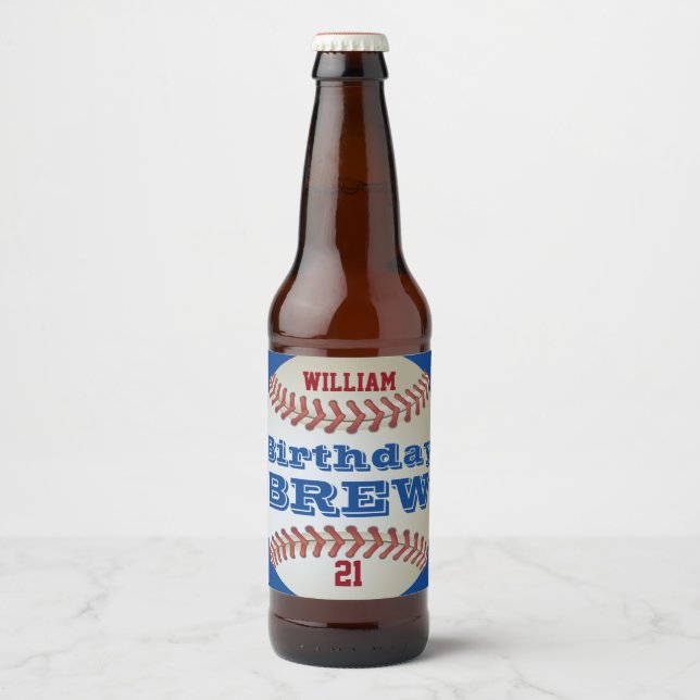 Baseball Birthday Brew Beer Bottle Label (Front)