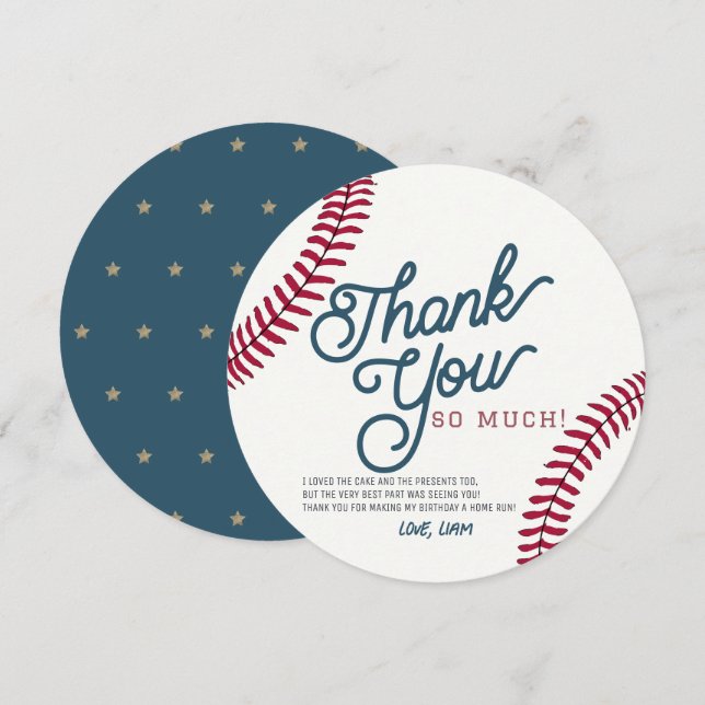 Baseball Birthday Circle Thank You Card (Front/Back)