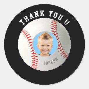 Baseball Birthday Custom Photo Thank You Classic Round Sticker