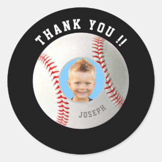Baseball Birthday Custom Photo Thank You Classic Round Sticker