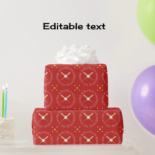 Baseball birthday custom text red wrapping paper
