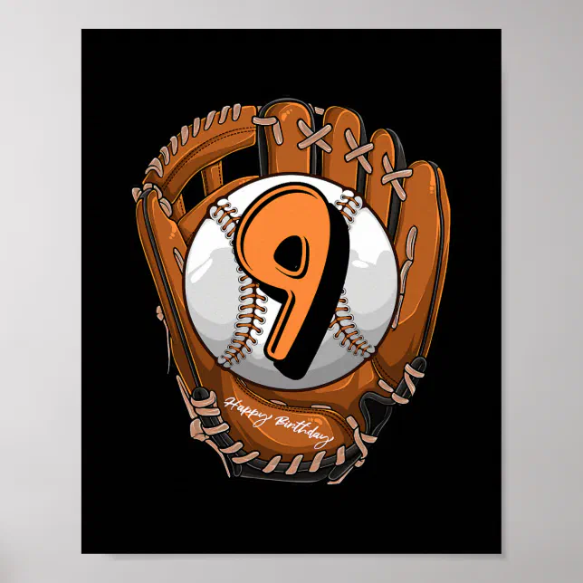 Baseball Birthday Glove 9 Year Old 9th Boy Girl Poster Zazzle