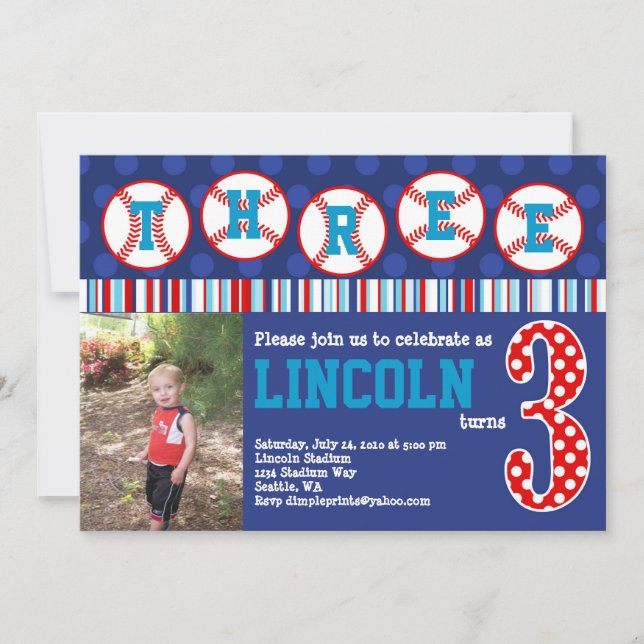 Baseball Birthday Invitation (3rd Birthday) (Front)