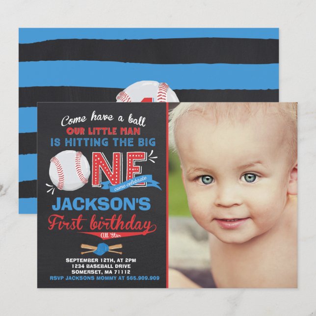 Baseball Birthday Invitation Baseball 1st Birthday (Front/Back)