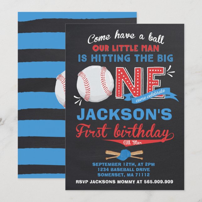 Baseball Birthday Invitation Baseball 1st Birthday (Front/Back)