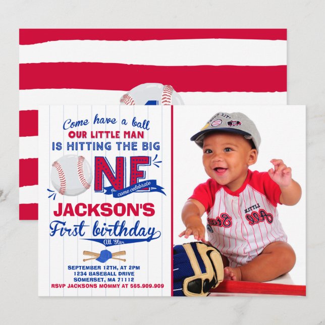 Baseball Birthday Invitation Baseball 1st Birthday (Front/Back)