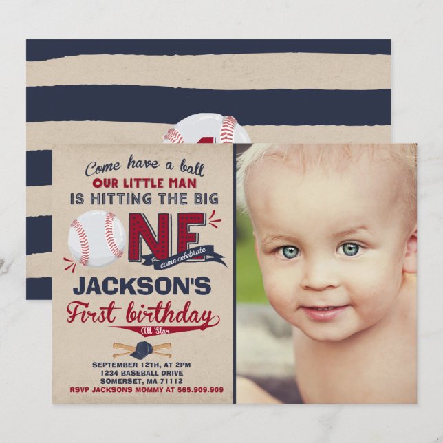 Baseball Birthday Invitation Baseball 1st Birthday (Front/Back)