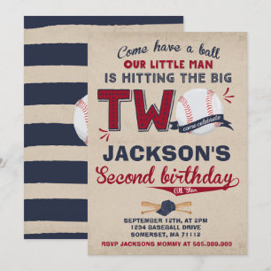 Baseball Birthday Invitation Baseball 2nd Birthday
