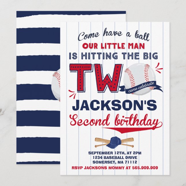 Baseball Birthday Invitation Baseball 2nd Birthday (Front/Back)