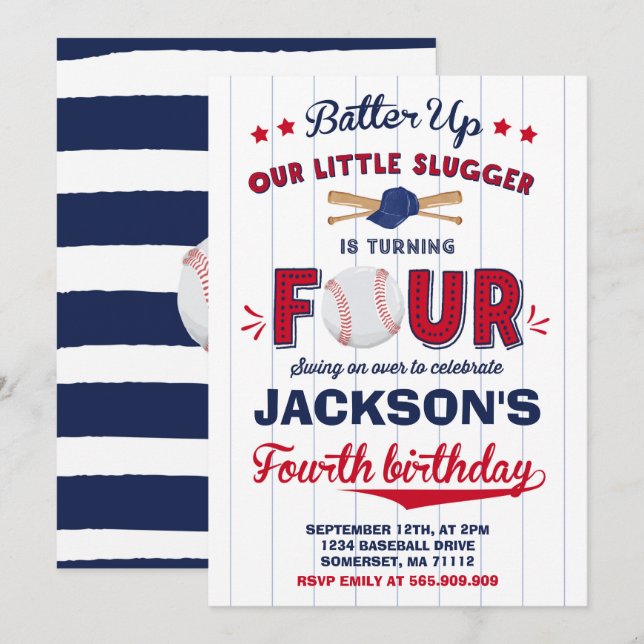 Baseball Birthday Invitation Baseball 4th Birthday (Front/Back)