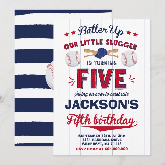 Baseball Birthday Invitation Baseball 5th Birthday (Front/Back)