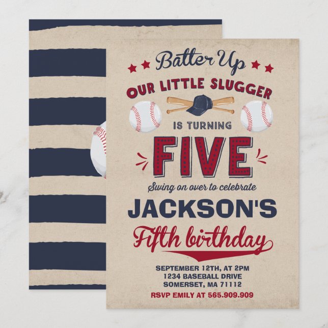 Baseball Birthday Invitation Baseball 5th Birthday (Front/Back)