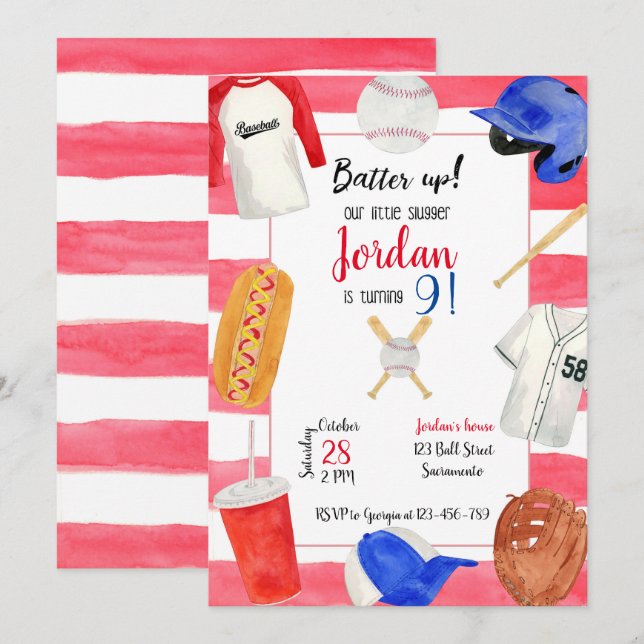 Baseball Birthday Invitation, Baseball Invitation (Front/Back)