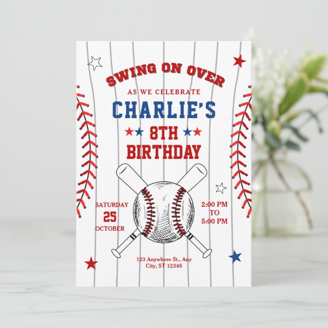 Baseball Birthday Invitation, Baseball Invite (Standing Front)