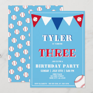 Baseball Birthday Invitation Boy 3rd Birthday