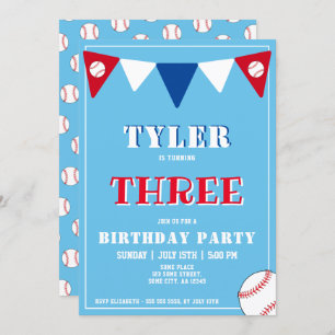 Baseball Birthday Invitation Boy 3rd Birthday